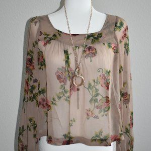 JESSICA SIMPSON SHEER BOHO FLORAL BLOUSE SMALL